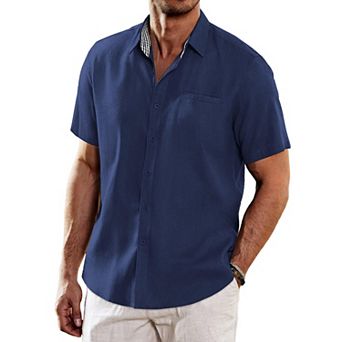 COOFANDY Men's Summer Beach Shirts Short Sleeve Button Up Shirt Casual Linen Shirt