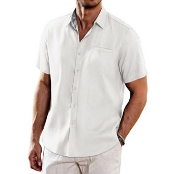 COOFANDY Men's Summer Beach Shirts Short Sleeve Button Up Shirt Casual Linen Shirt