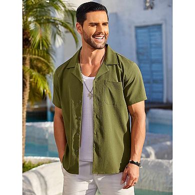 COOFANDY Men's Casual Button Down Shirts Short Sleeve Summer Beach Linen Shirts for Men