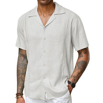 COOFANDY Men's Casual Button Down Shirts Short Sleeve Summer Beach Linen Shirts for Men