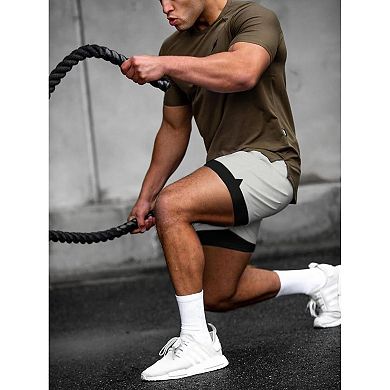 COOFANDY Men's 2 in 1 Running Shorts 2 Pack Athletic Shorts Quick Dry Lightweight Gym Shorts