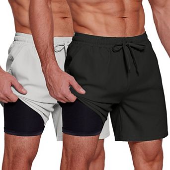 COOFANDY Men's 2 in 1 Running Shorts 2 Pack Athletic Shorts Quick Dry Lightweight Gym Shorts