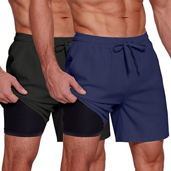 COOFANDY Men's 2 in 1 Running Shorts 2 Pack Athletic Shorts Quick Dry Lightweight Gym Shorts