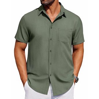 COOFANDY Men's Button Down Shirt Short Sleeve Untucked Casual Dress Shirt Wrinkle Free Denim Shirt