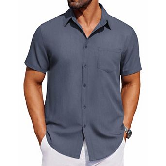 COOFANDY Men's Button Down Shirt Short Sleeve Untucked Casual Dress Shirt Wrinkle Free Denim Shirt