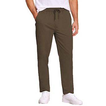 COOFANDY Mens Casual Cotton Pants Fit Elastic Waist Drawstring Twill Pants Straight Chino Pants