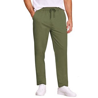 COOFANDY Mens Casual Cotton Pants Fit Elastic Waist Drawstring Twill Pants Straight Chino Pants