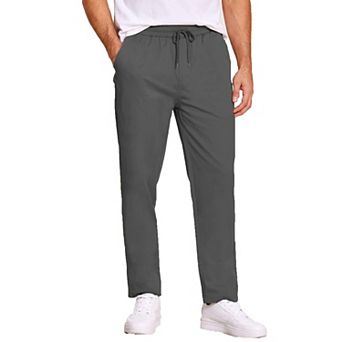 COOFANDY Mens Casual Cotton Pants Fit Elastic Waist Drawstring Twill Pants Straight Chino Pants