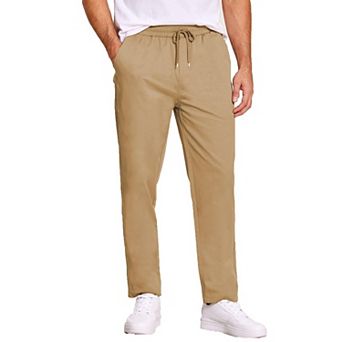 COOFANDY Mens Casual Cotton Pants Fit Elastic Waist Drawstring Twill Pants Straight Chino Pants