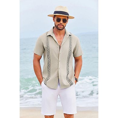 COOFANDY Summer Shirts for Men Cuban Button-Down Shirts Hawaiian Guayabera Short Sleeve Shirts