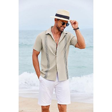 COOFANDY Summer Shirts for Men Cuban Button-Down Shirts Hawaiian Guayabera Short Sleeve Shirts