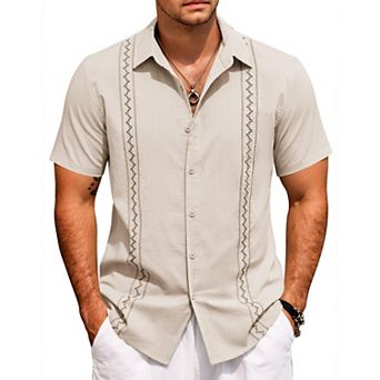 COOFANDY Summer Shirts for Men Cuban Button-Down Shirts Hawaiian Guayabera Short Sleeve Shirts