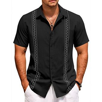 COOFANDY Summer Shirts for Men Cuban Button-Down Shirts Hawaiian Guayabera Short Sleeve Shirts