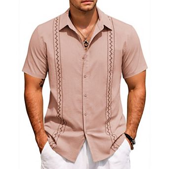 COOFANDY Summer Shirts for Men Cuban Button-Down Shirts Hawaiian Guayabera Short Sleeve Shirts