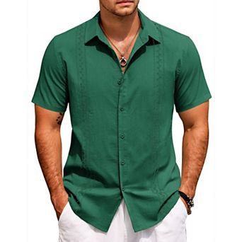 COOFANDY Summer Shirts for Men Cuban Button-Down Shirts Hawaiian Guayabera Short Sleeve Shirts