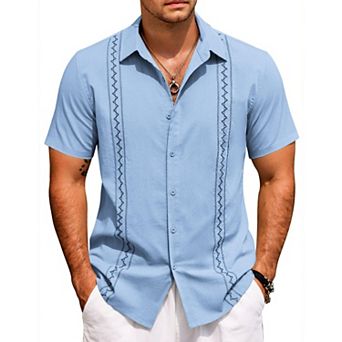 COOFANDY Summer Shirts for Men Cuban Button-Down Shirts Hawaiian Guayabera Short Sleeve Shirts