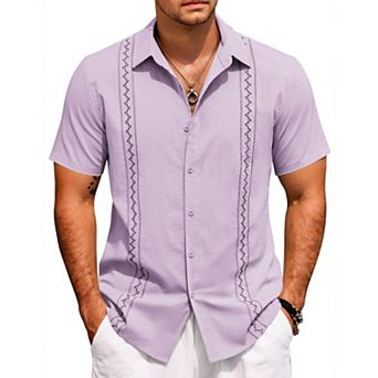 COOFANDY Summer Shirts for Men Cuban Button-Down Shirts Hawaiian Guayabera Short Sleeve Shirts