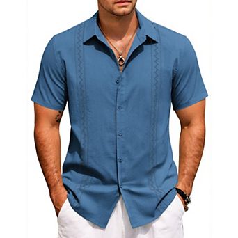 COOFANDY Summer Shirts for Men Cuban Button-Down Shirts Hawaiian Guayabera Short Sleeve Shirts