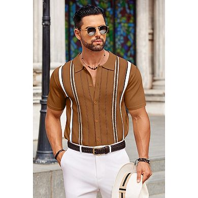 COOFANDY Mens Knit Button Down Shirt Casual Short Sleeve Button Up Shirts Polo Golf Shirts