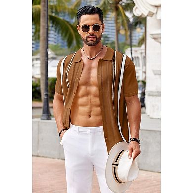 COOFANDY Mens Knit Button Down Shirt Casual Short Sleeve Button Up Shirts Polo Golf Shirts