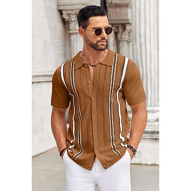 COOFANDY Mens Knit Button Down Shirt Casual Short Sleeve Button Up Shirts Polo Golf Shirts