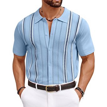 COOFANDY Mens Knit Button Down Shirt Casual Short Sleeve Button Up Shirts Polo Golf Shirts