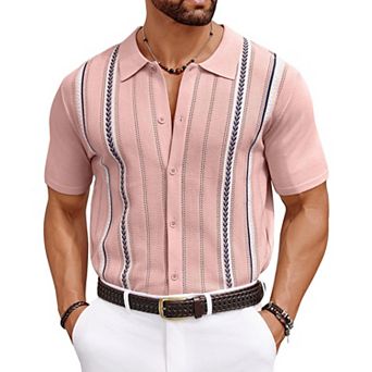 COOFANDY Mens Knit Button Down Shirt Casual Short Sleeve Button Up Shirts Polo Golf Shirts