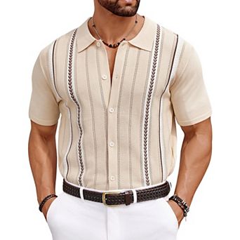 COOFANDY Mens Knit Button Down Shirt Casual Short Sleeve Button Up Shirts Polo Golf Shirts