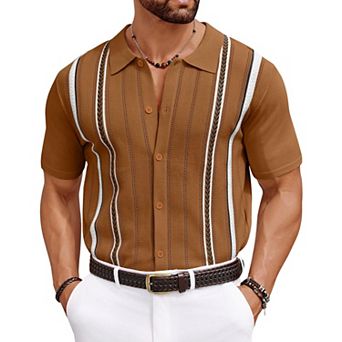 COOFANDY Mens Knit Button Down Shirt Casual Short Sleeve Button Up Shirts Polo Golf Shirts