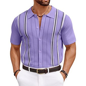 COOFANDY Mens Knit Button Down Shirt Casual Short Sleeve Button Up Shirts Polo Golf Shirts