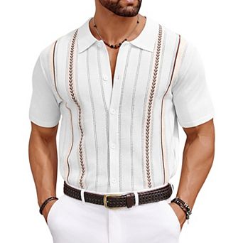 COOFANDY Mens Knit Button Down Shirt Casual Short Sleeve Button Up Shirts Polo Golf Shirts