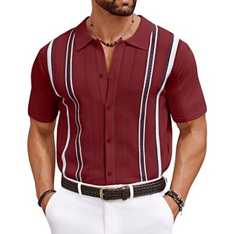 COOFANDY Mens Knit Button Down Shirt Casual Short Sleeve Button Up Shirts Polo Golf Shirts