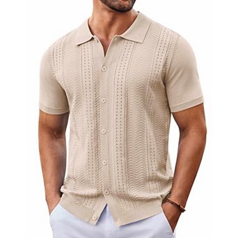 COOFANDY Mens Button Down Shirt Short Sleeve Polo Shirts Casual Vintage Beach Shirt Summer Shirts