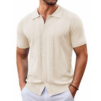 COOFANDY Mens Button Down Shirt Short Sleeve Polo Shirts Casual Vintage Beach Shirt Summer Shirts