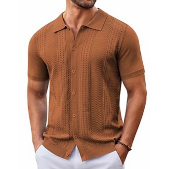 COOFANDY Mens Button Down Shirt Short Sleeve Polo Shirts Casual Vintage Beach Shirt Summer Shirts