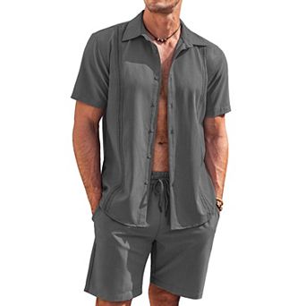 COOFANDY Men's Matching Shirt and Shorts Set Short Sleeve Wrinkle Free Summer Hawaiian Shirts
