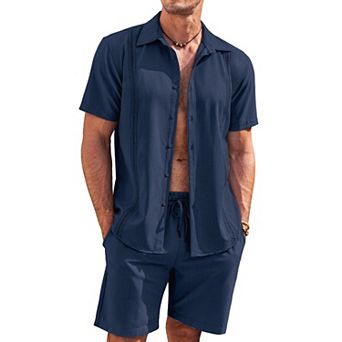COOFANDY Men's Matching Shirt and Shorts Set Short Sleeve Wrinkle Free Summer Hawaiian Shirts