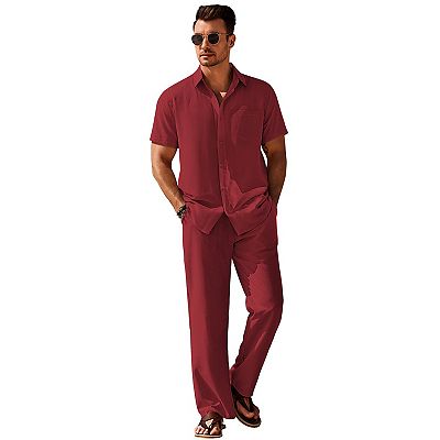 mens casual dress sets Men's Red Blazer And White Pants Set Stylish Casual Dress Outfit New Year Holiday Christmas Suit Usa Outlet 36 Short