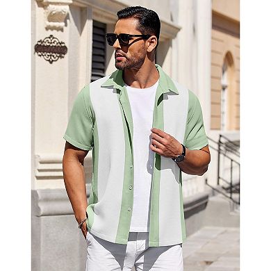 COOFANDY Mens Button Down Short Sleeve Shirts Untucked Summer Linen Shirts No Iron Textured Shirt