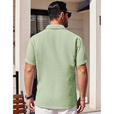 COOFANDY Mens Button Down Short Sleeve Shirts Untucked Summer Linen Shirts No Iron Textured Shirt