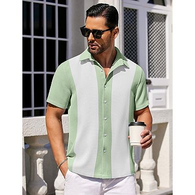 COOFANDY Mens Button Down Short Sleeve Shirts Untucked Summer Linen Shirts No Iron Textured Shirt