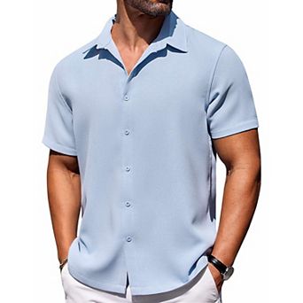 COOFANDY Mens Button Down Short Sleeve Shirts Untucked Summer Linen Shirts No Iron Textured Shirt