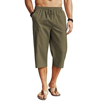COOFANDY Mens Capri Pants Loose Fit Casual Cotton Linen Beach Lightweight Drawstring Baggy Shorts