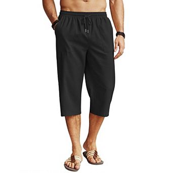COOFANDY Mens Capri Pants Loose Fit Casual Cotton Linen Beach Lightweight Drawstring Baggy Shorts