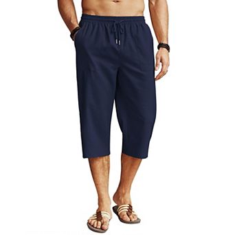 COOFANDY Mens Capri Pants Loose Fit Casual Cotton Linen Beach Lightweight Drawstring Baggy Shorts