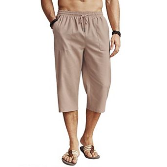 COOFANDY Mens Capri Pants Loose Fit Casual Cotton Linen Beach Lightweight Drawstring Baggy Shorts