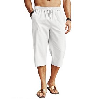 COOFANDY Mens Capri Pants Loose Fit Casual Cotton Linen Beach Lightweight Drawstring Baggy Shorts