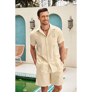 COOFANDY Men's White Linen Suits Sets Beach Wear Clothes Short Sets Outfits 2 Piece