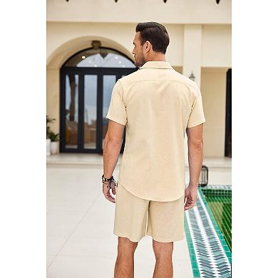 COOFANDY Men's White Linen Suits Sets Beach Wear Clothes Short Sets Outfits 2 Piece