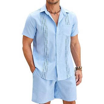COOFANDY Men's White Linen Suits Sets Beach Wear Clothes Short Sets Outfits 2 pc